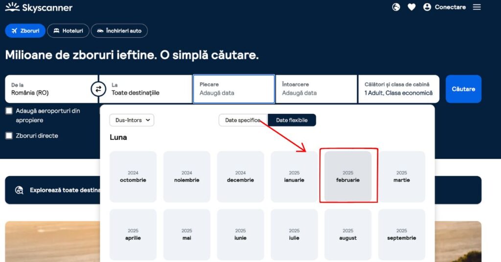 skyscanner alege luna in care vrei sa calatoresti
