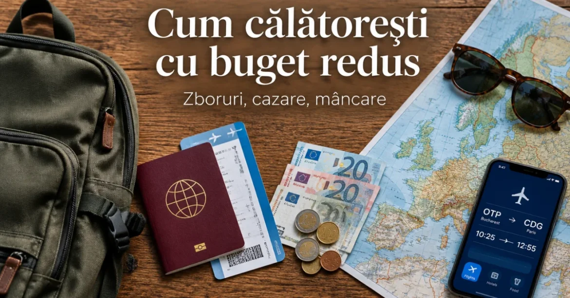 Rucsac, pașaport, bani și hartă pentru o călătorie cu buget redus