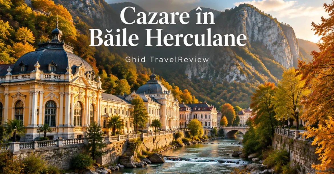 Clădirile băilor istorice din Băile Herculane pe Valea Cernei, toamna