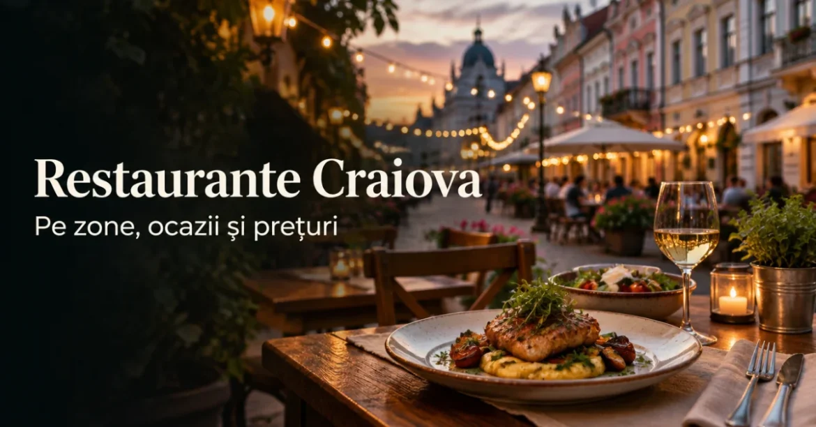 Restaurante din Craiova: terasă pe stradă pietonală la apus