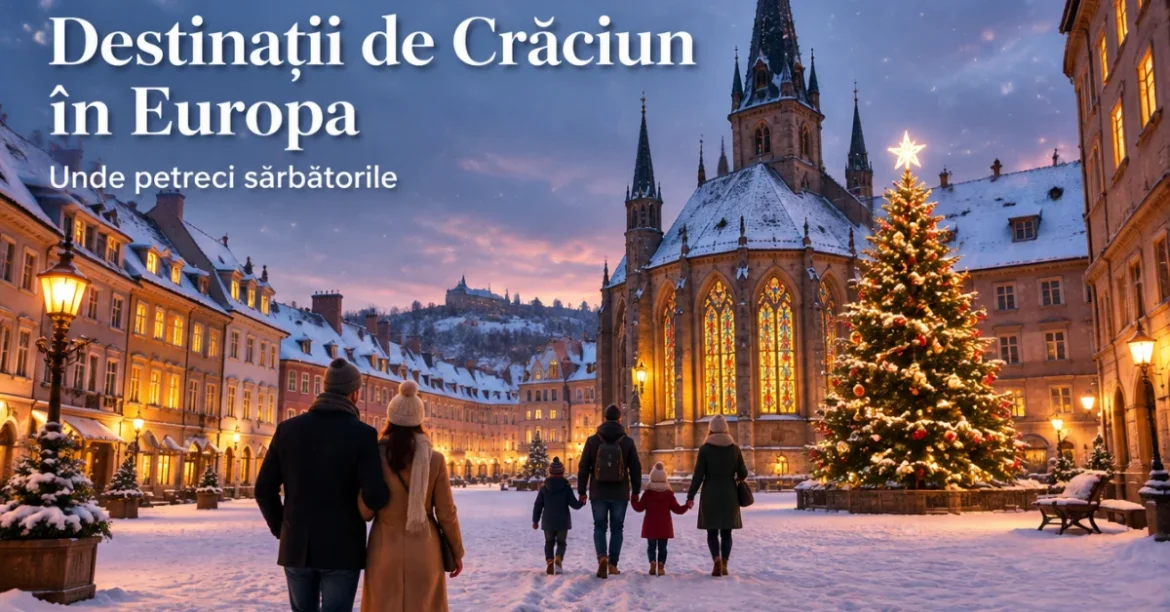 Piață din orașul vechi, iarna, în Ajunul Crăciunului
