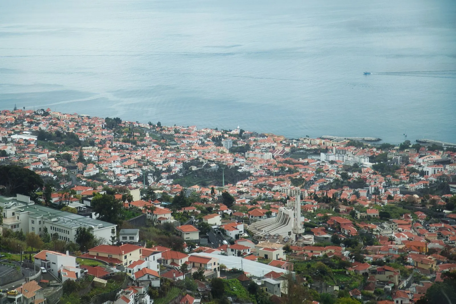 Funchal, Madeira, văzut de sus: orașul urcă în amfiteatru deasupra golfului