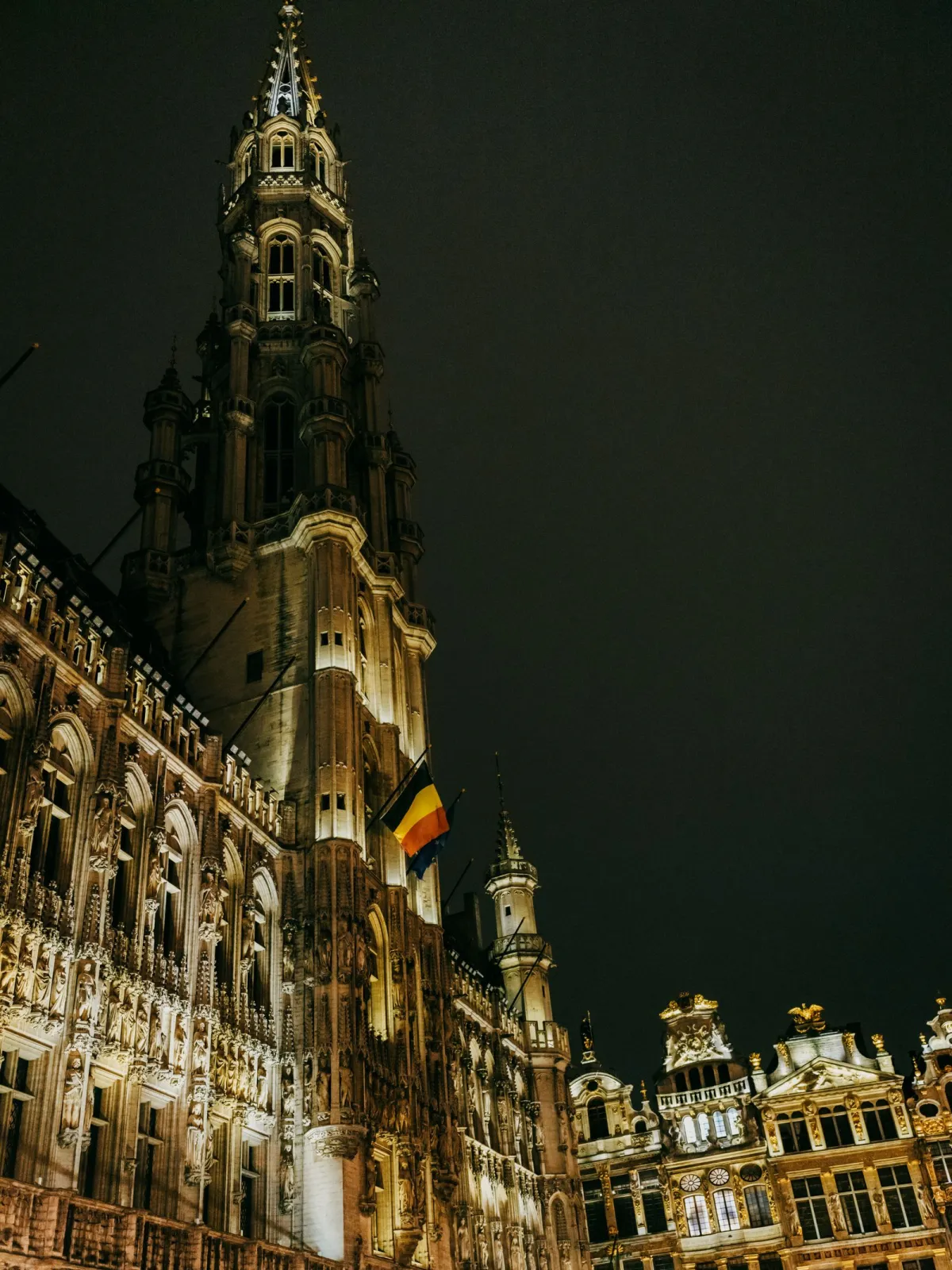 Primăria din Grand-Place, Bruxelles, luminată noaptea