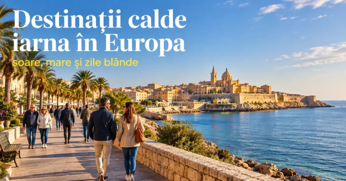 Destinații calde iarna în Europa: promenadă pe malul mării într-o zi însorită de iarnă