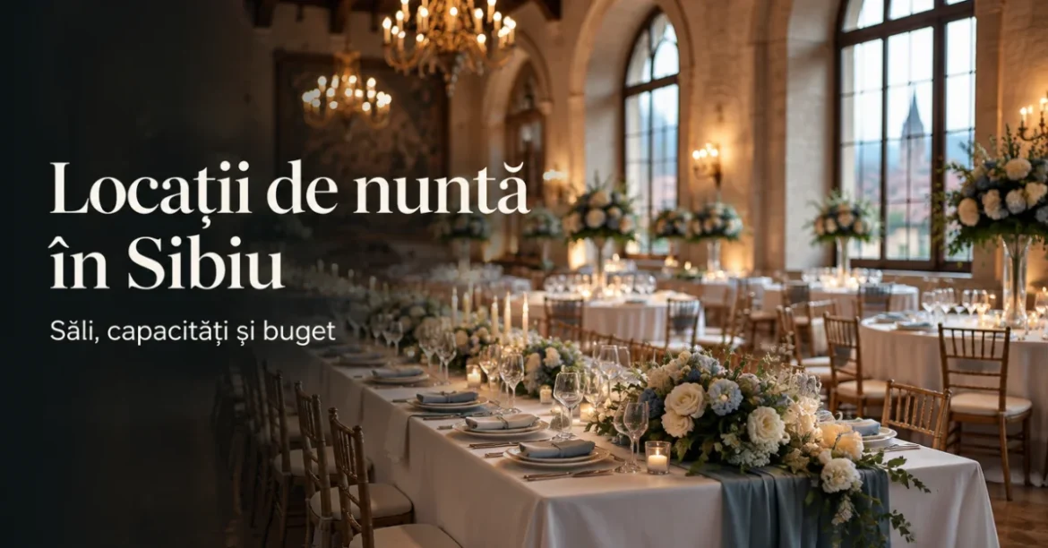 Locații de nuntă în Sibiu: sală de evenimente aranjată