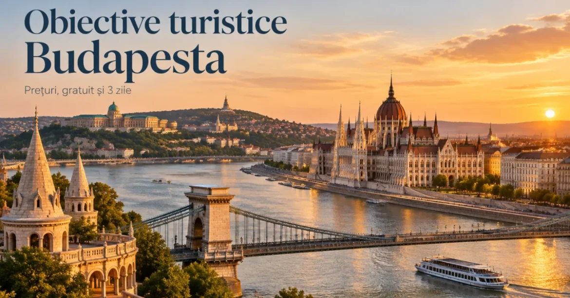 Parlamentul din Budapesta și Podul cu Lanțuri peste Dunăre la apus
