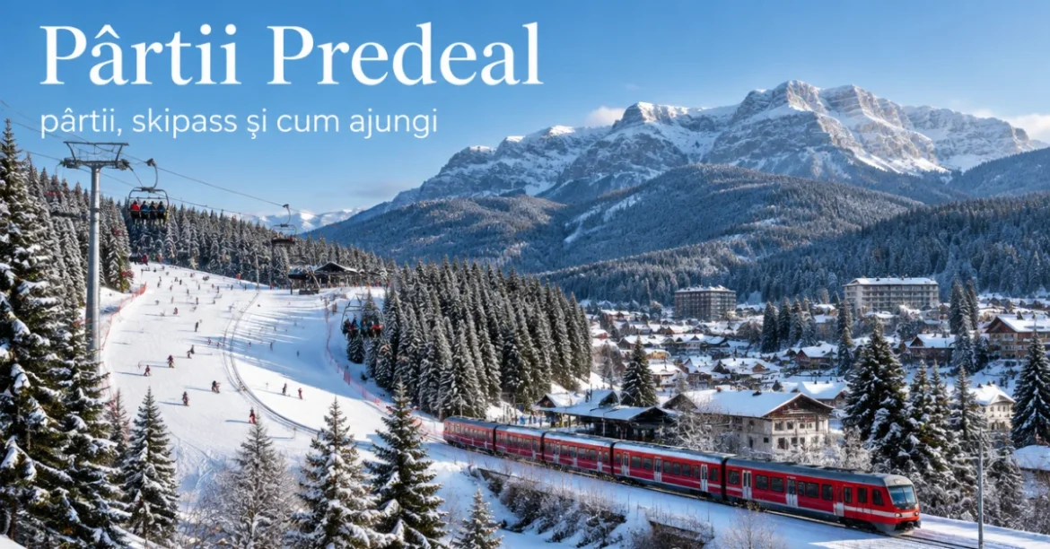 Pârtia din Predeal și trenul prin stațiune, iarna