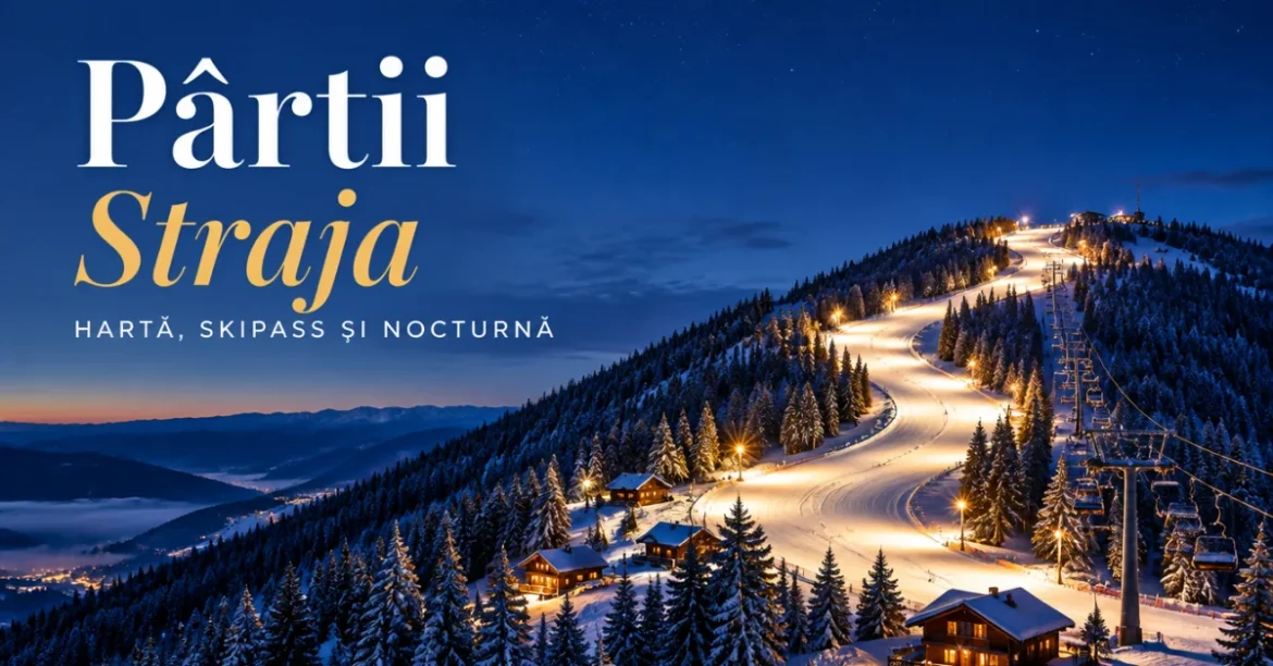 Pârtii Straja: pârtie luminată pentru schi de noapte, la apus