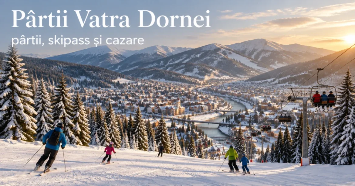 Pârtie de schi deasupra orașului Vatra Dornei, iarna