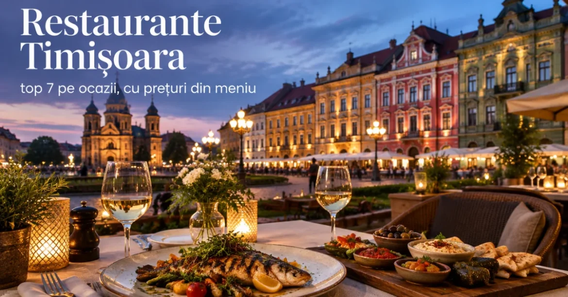 Terasă de restaurant în Piața Unirii din Timișoara, seara