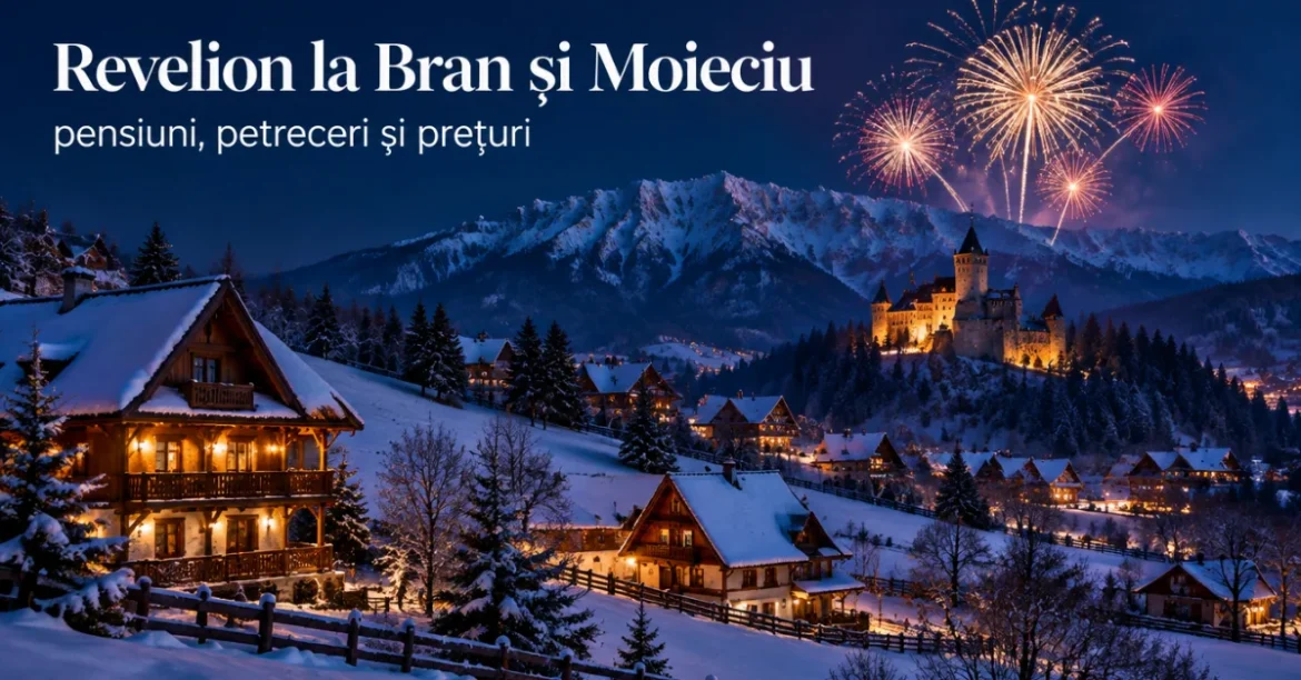 Revelion la Bran și Moieciu: pensiuni pe dealuri înzăpezite, castel în depărtare și artificii