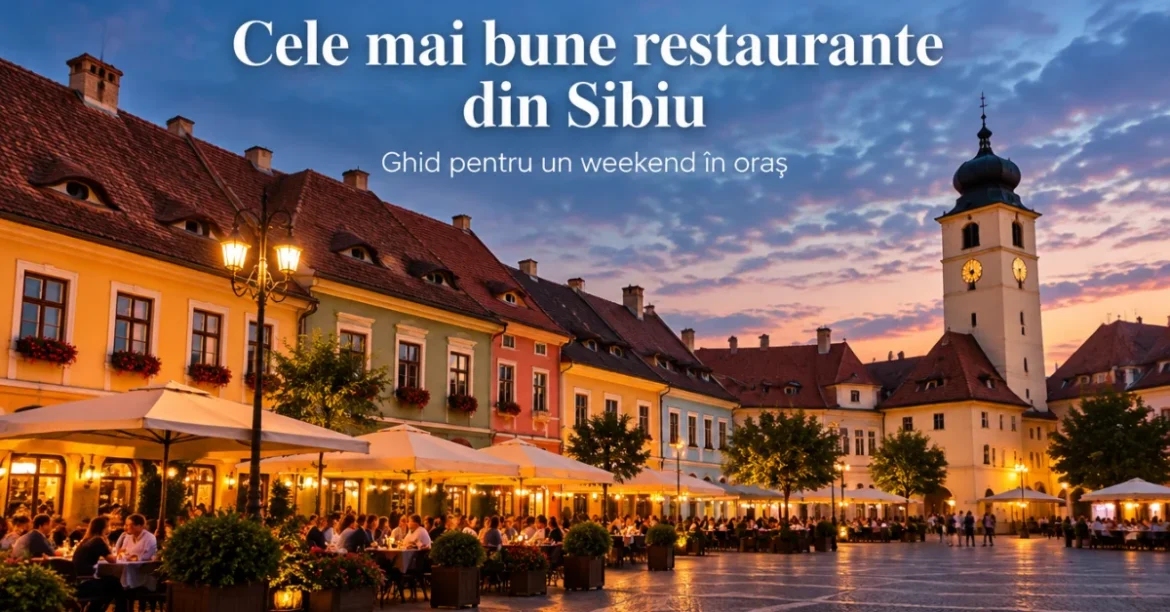 Terase de restaurant în Piața Mare din Sibiu, seara