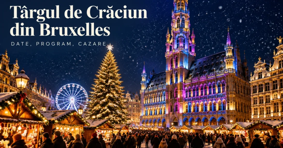 Grand-Place din Bruxelles iarna, cu spectacol de lumini și brad de Crăciun