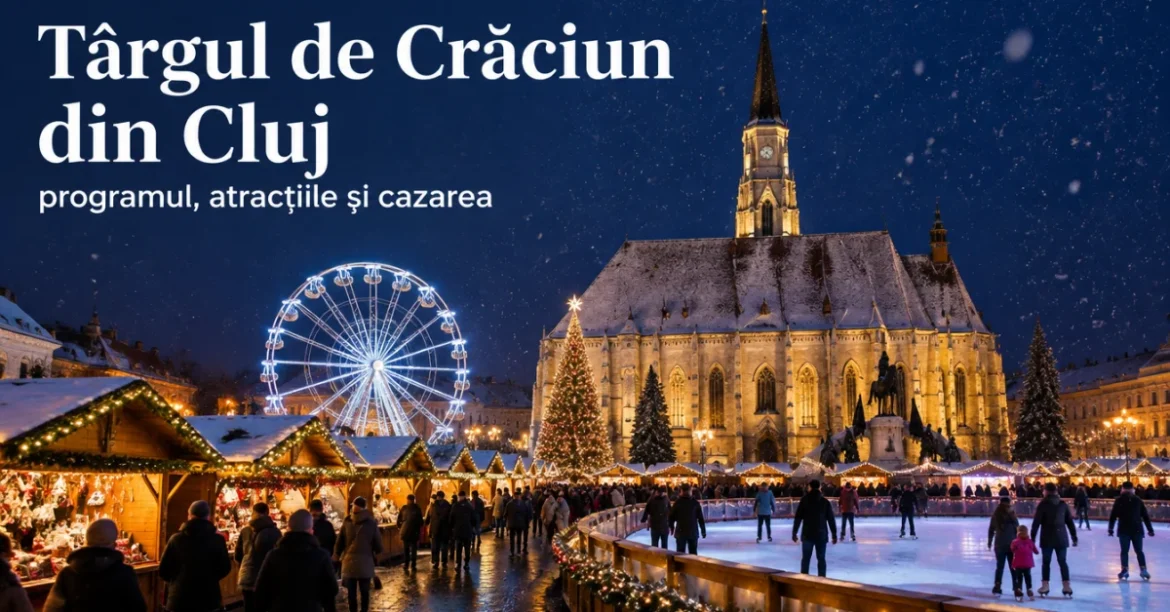 Târgul de Crăciun din Cluj, Piața Unirii și Biserica Sf. Mihail seara