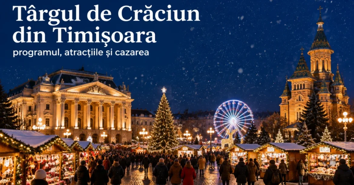 Târgul de Crăciun din Timișoara, Piața Victoriei cu Opera seara